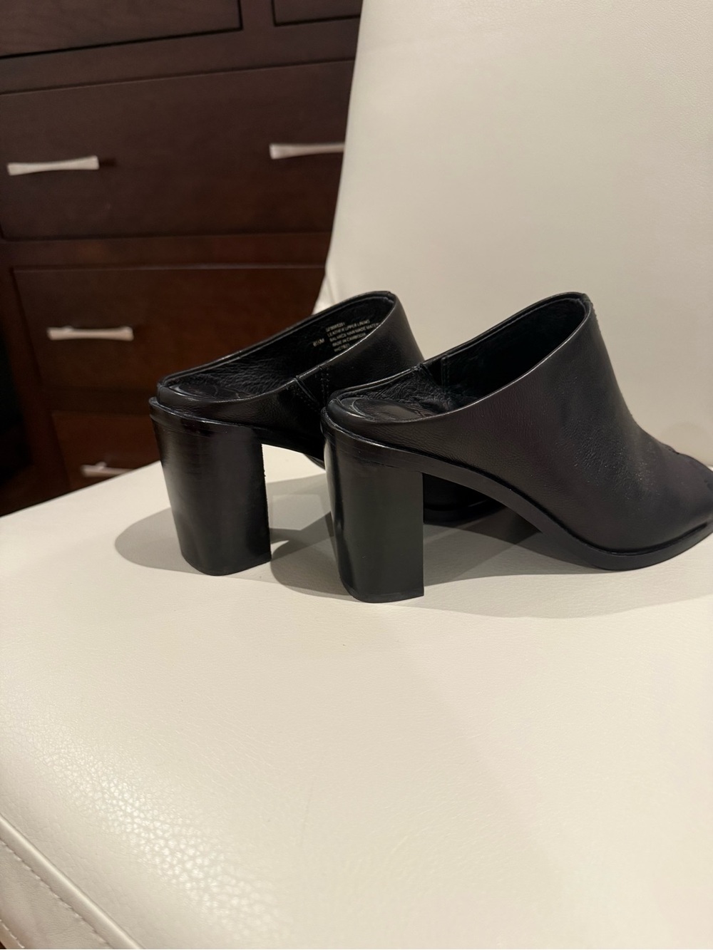 Sofft Black Leather Open-Toe Mule Heels